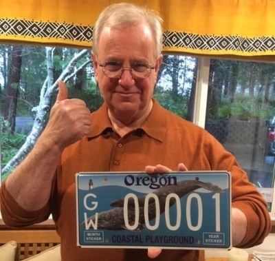 David Gomberg with whale plate number one