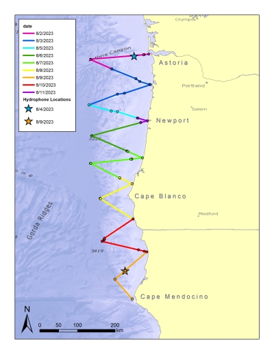 Tracklines of mosaic research cruise August 2023